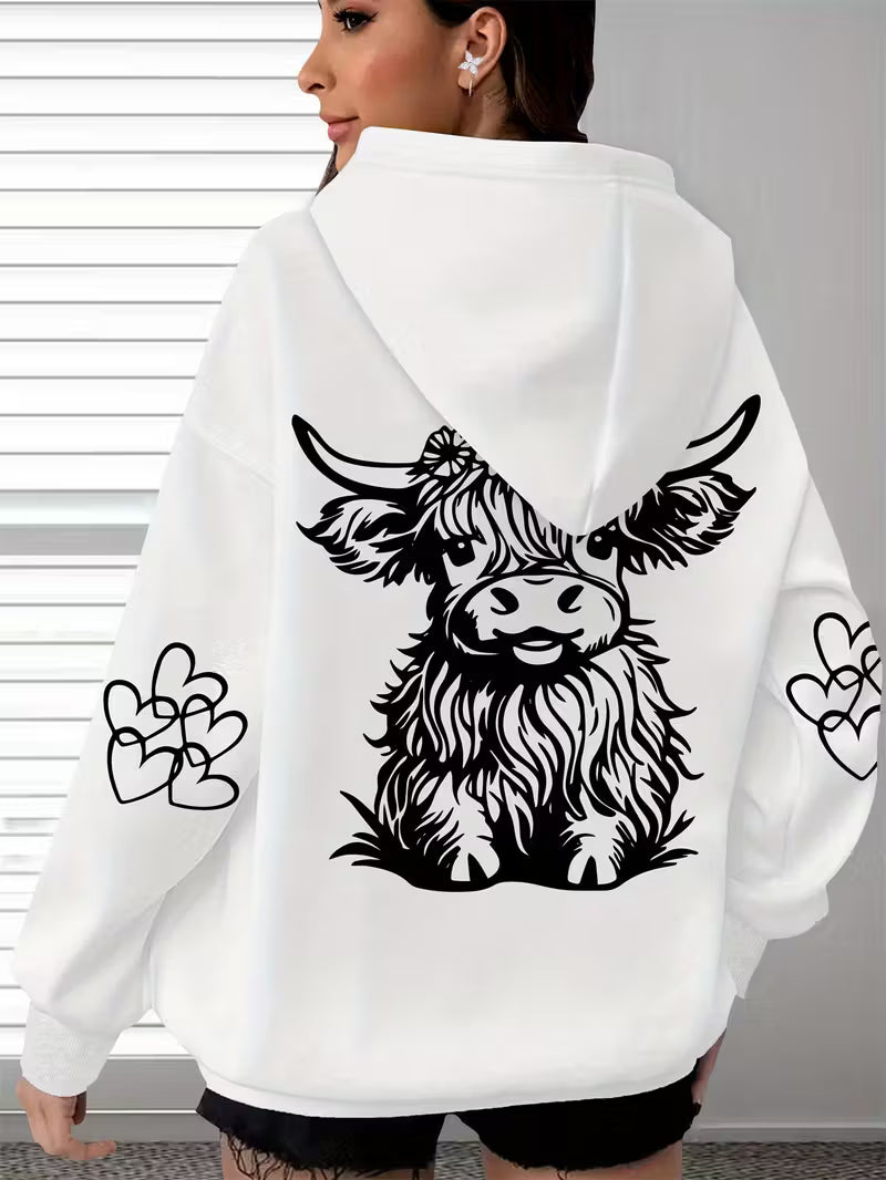 Ladies Plus Size Highland Cow Oversized Hoodie