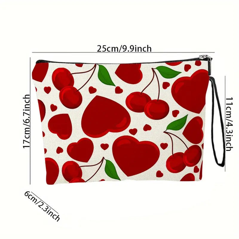 Women's Cherry Heart Cosmetic Bag