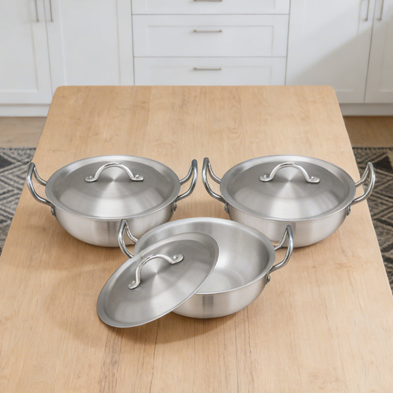 3PCS Karahi Wok Pan With Lid