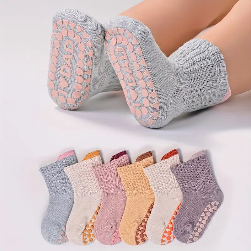 6-Pack Anti-Slip Toddler socks with Non-Slip Sole