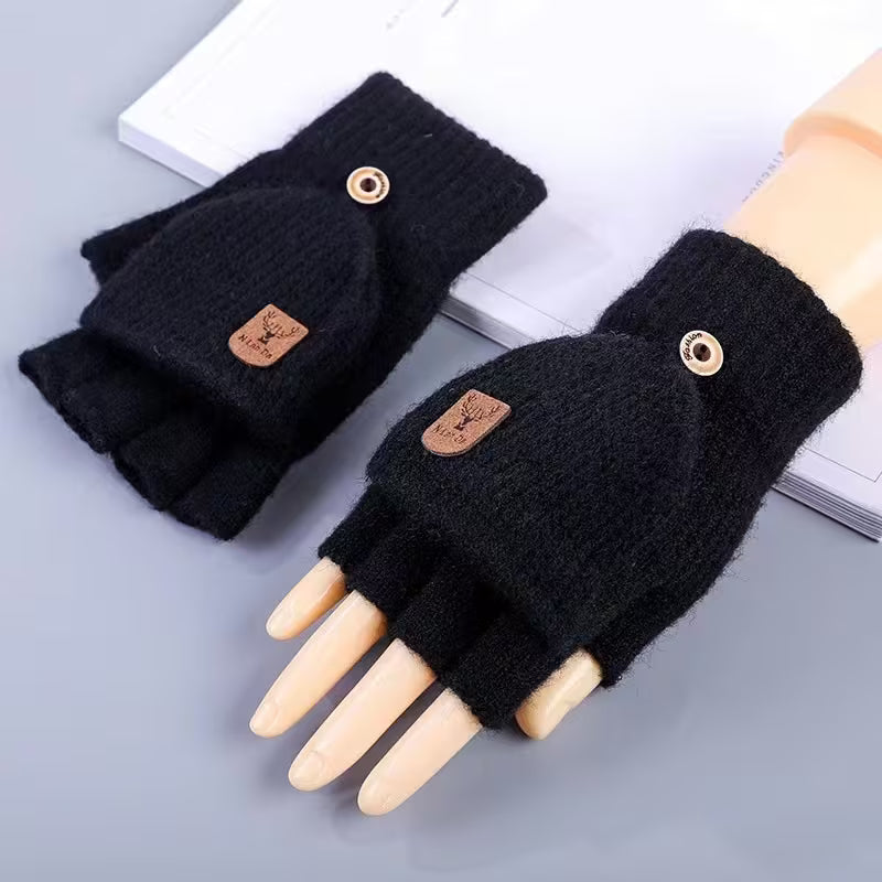 Unisex Half-Fingered Knit Warm Flip Gloves