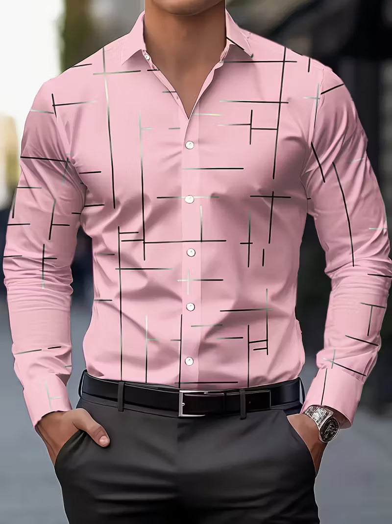 Men's Casual Geometric Print Long Sleeve Shirt