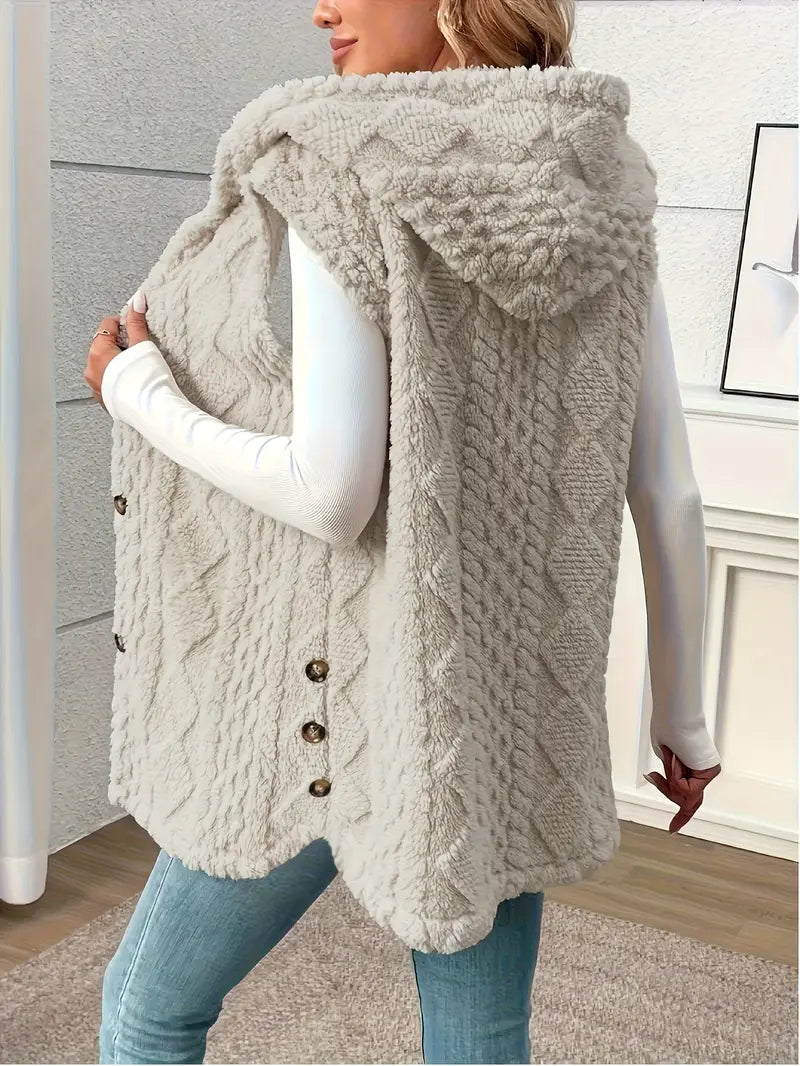 Women'S Elegant Hooded Sleeveless Plush Gilet