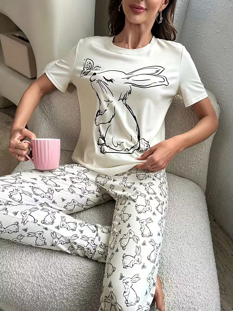 Adorable Rabbit Print Pajama Set
