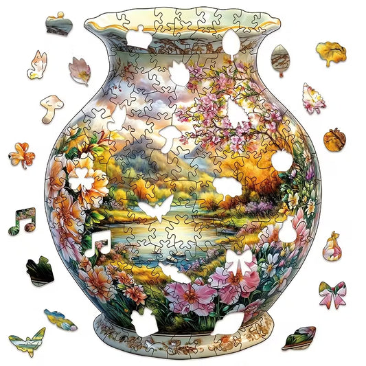 3D Wooden Puzzle of Rivers And Mountains in a Flower Pot