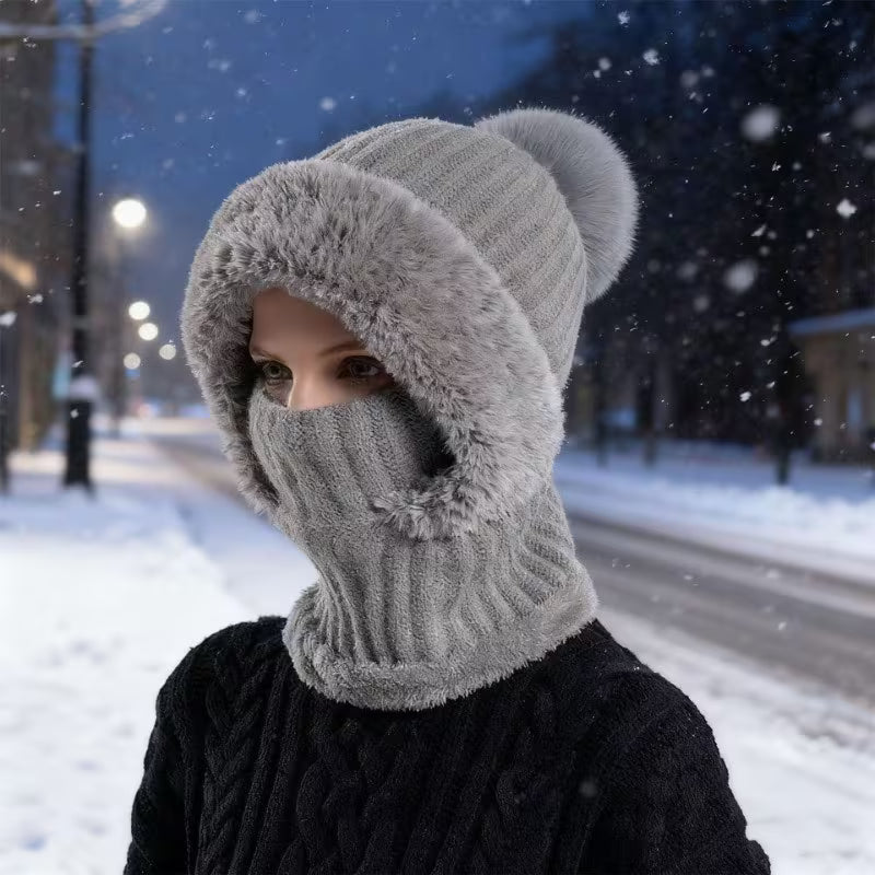 Women's 3-in-1 Plush Winter Hat with Face Mask & Neck Warmer