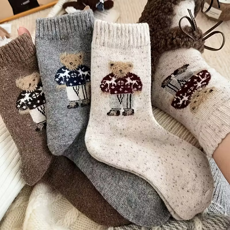 5-Pair Fleece-Lined Sweater Bear Comfortable Mid-Calf Socks