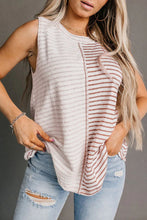 Load image into Gallery viewer, Brown Stripe Colorblock Loose Tank Top