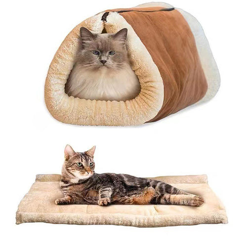 Kitty Shack 2 in 1 Tunnel Bed and Mat Thermal Self Heating Bed for Pet