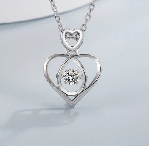 Crystal Swirl Heart Pendant Chain 925 Sterling Silver White or Blue