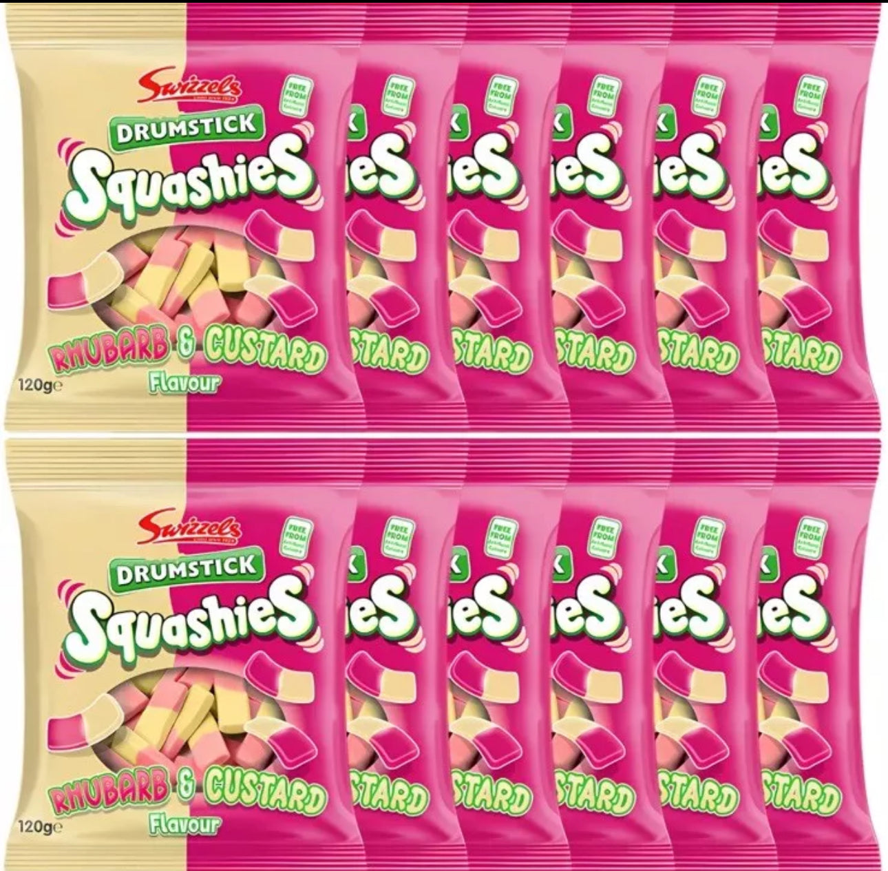 Swizzels Squashies Drumstick Rhubarb & Custard Flavour Sweet 12x120g