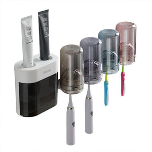 Wall-mounted Toothbrush Holder Double Toothpaste Dispenser with Wall Sticker
