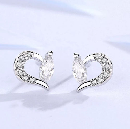 925 Sterling Silver Crystal Heart Shaped Stud Earrings