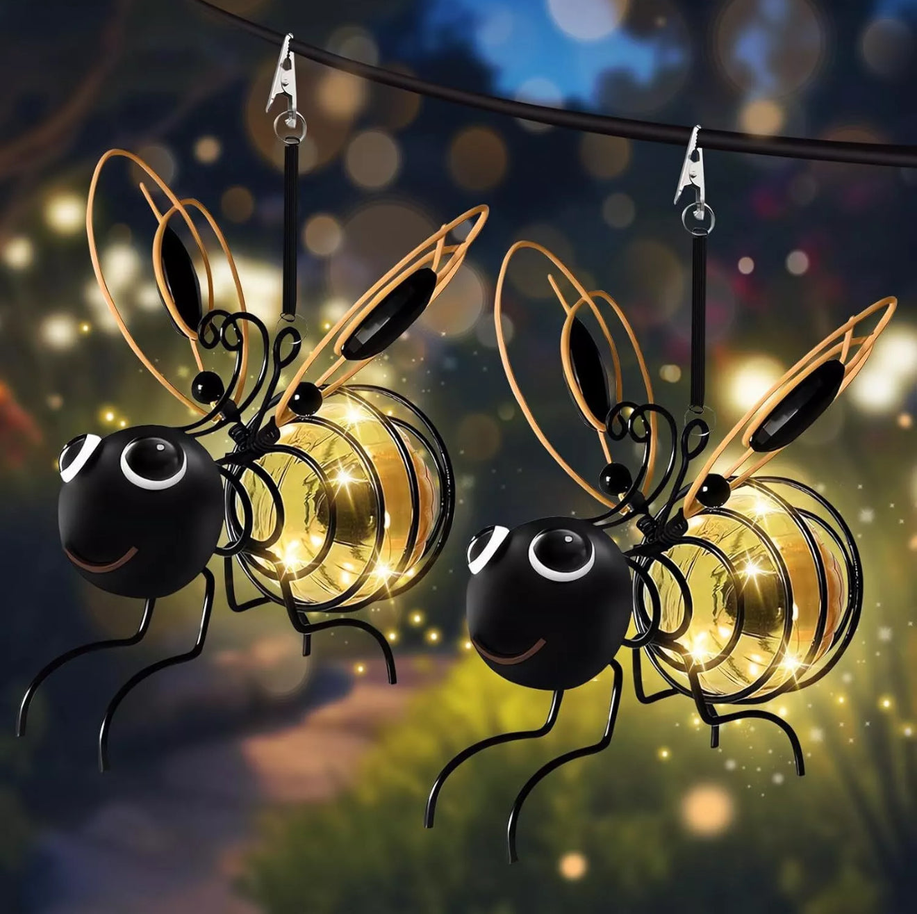 Set of 2 Hanging Solar Bee Light