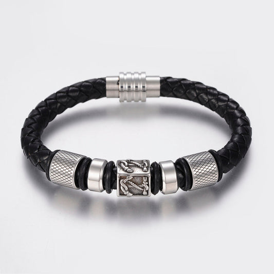 Men's Nautical Black Leather Bracelet