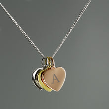 Load image into Gallery viewer, Personalised Initials Gold Rose Gold and Silver 3 Hearts Necklace