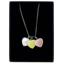 Load image into Gallery viewer, Personalised Initials Gold Rose Gold and Silver 3 Hearts Necklace