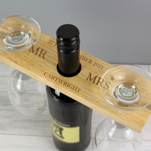 Personalised Couple Wine Glass & Bottle Butler