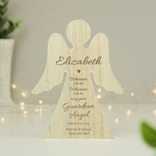 Load image into Gallery viewer, Personalised Guardian Angel Rustic Wooden Angel Decoration