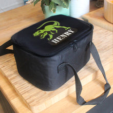Load image into Gallery viewer, Personalised Dinosaur Black Lunch Bag