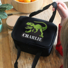 Load image into Gallery viewer, Personalised Dinosaur Black Lunch Bag