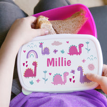 Load image into Gallery viewer, Personalised Girly Dinosaurs Name Only Pink Lunch Box