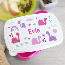 Load image into Gallery viewer, Personalised Girly Dinosaurs Name Only Pink Lunch Box