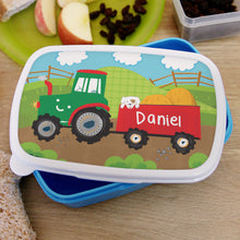 Load image into Gallery viewer, Personalised Tractor Name Only Blue Lunch Box