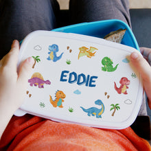 Load image into Gallery viewer, Personalised Dinosaur Name Only Blue Lunch Box