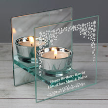 Load image into Gallery viewer, Personalised Diamante Mirrored Glass Tea Light Candle Holder