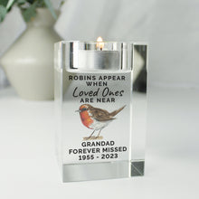 Load image into Gallery viewer, Personalised Robin Memorial Glass Tealight Holder