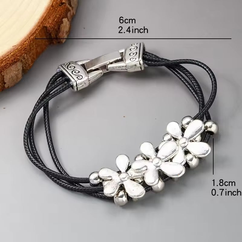 Vintage Flower Lucky Leather Multilayer Bracelet