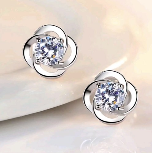 925 Sterling Silver Crystal Swirl Stone Stud Earrings