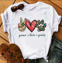 Load image into Gallery viewer, Peace Love Paws Print Tshirt