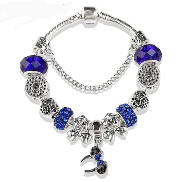 Blue Silver Crystal Mickey Minnie Bracelet