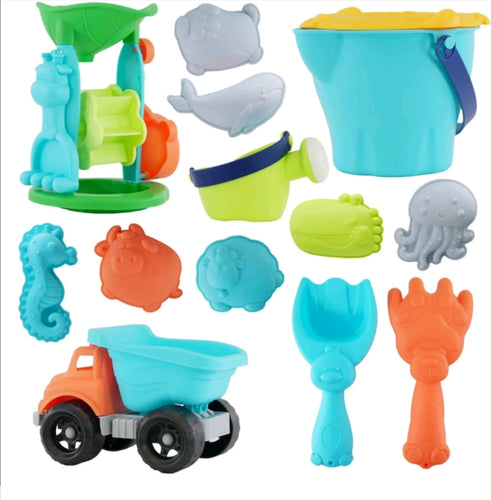 Sand Truck & Accessories Play Set Fork Spade Beach Garden Toy Kids