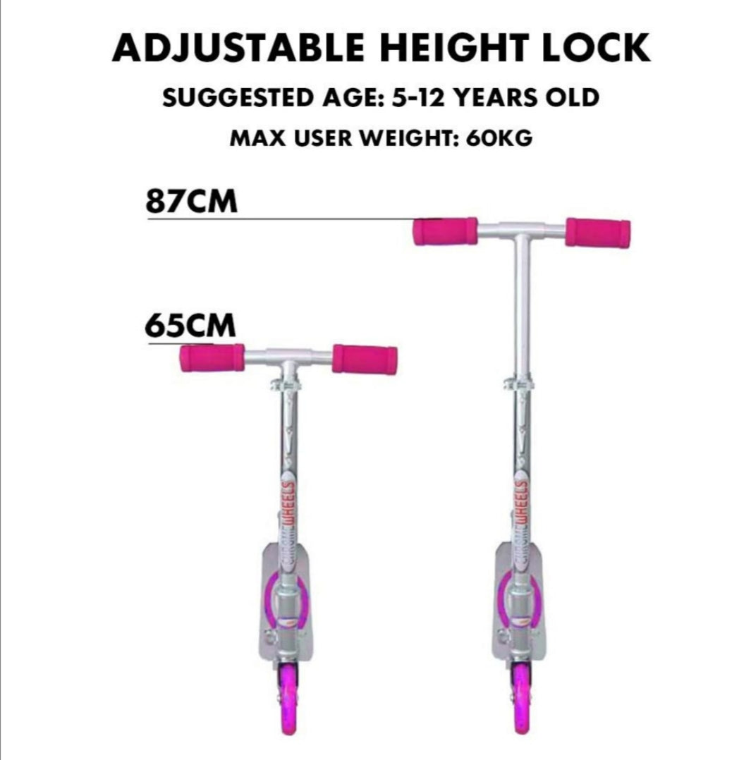 Kids Foldable Kick Scooter LED Light Wheels Adjustable Handlebars & Carry Strap