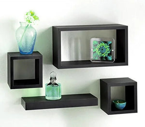 Set Of 4 Wooden Floating Cube Shelves