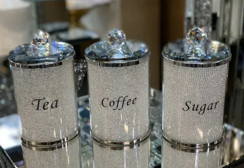 Crushed Diamond White Tea, Coffee and Sugar Canisters