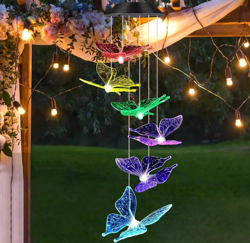 6 Colourful LED Lights Spiral Butterfly Spiral Wind Chime Garden Decoration
