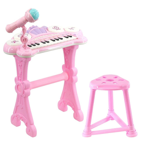 Pink Electronic Piano, Microphone & Stool