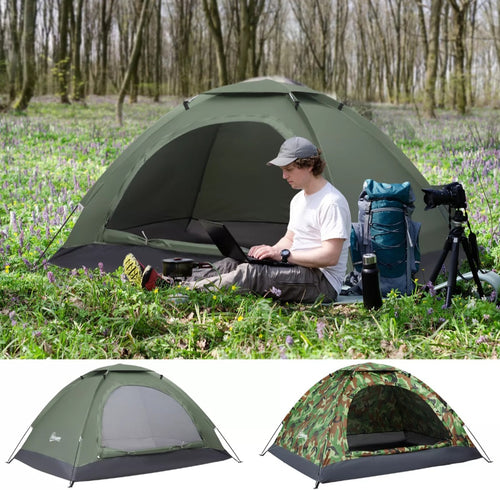 2 Person Camping Tent Camouflage Tent w/ Zipped Doors Handy Bag