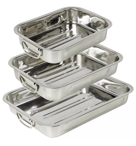 3 Pcs Stainless Steel Roasting Oven Tray Set