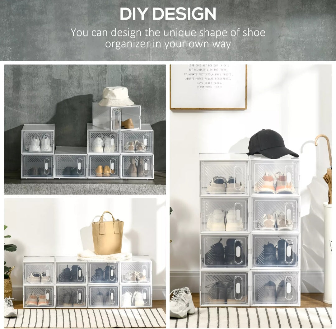 8PCS Clear Plastic Stackable Shoe Box