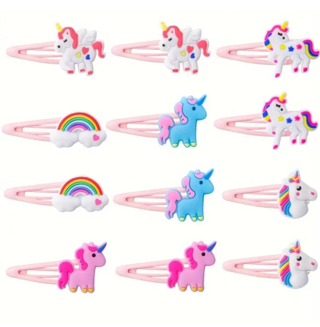 12 Unicorn/Rainbow Hair Clips