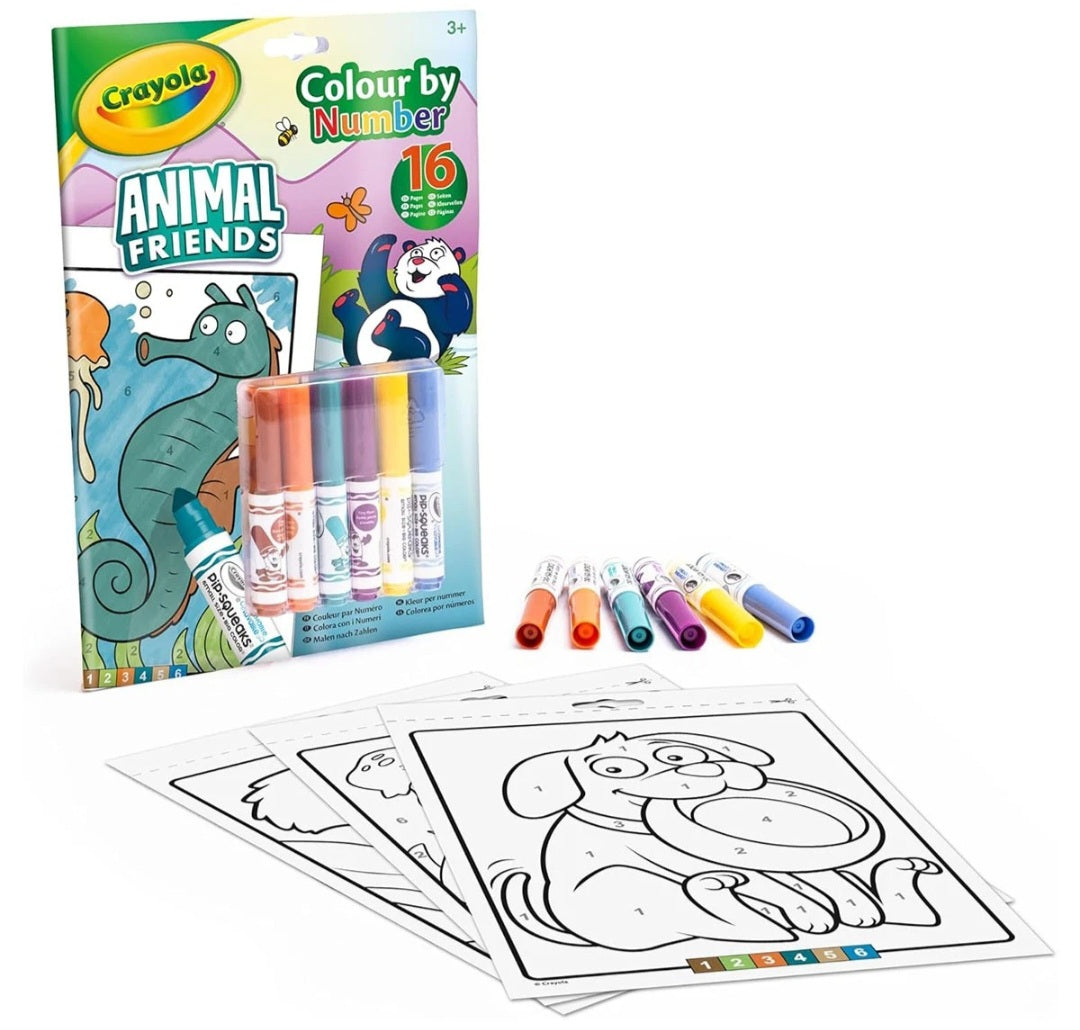 Crayola Colour By Number 16 Animal Themed Pictures with 6 Mini Markers