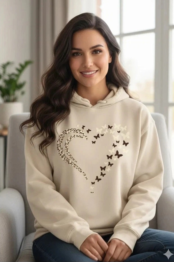Womens Leopard Heart Butterfly Graphic Print Sweatshirt