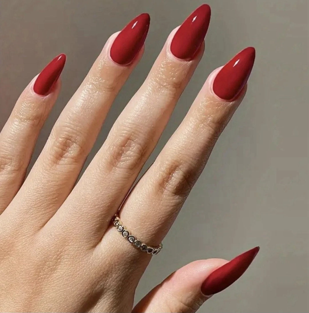 24pcs Red Almond Shape Medium Length Press On Nails