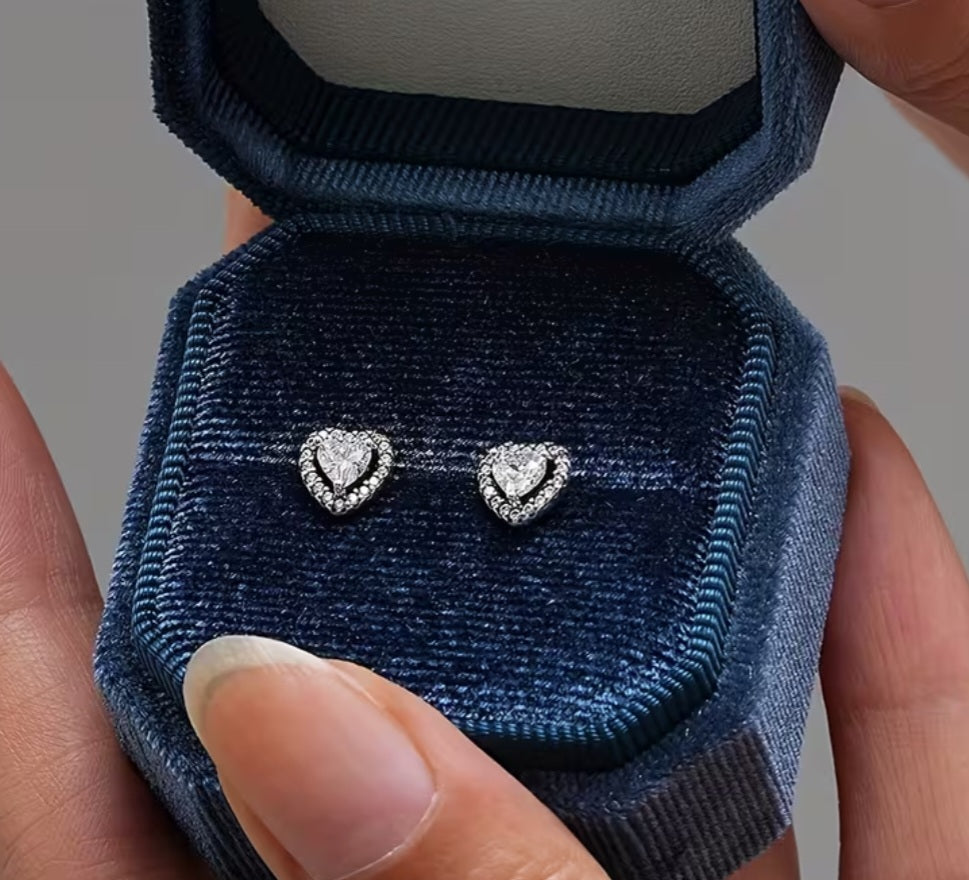 925 Sterling Silvery Transparent CZ Heart Fashion Stud Earrings Set with Gift Box