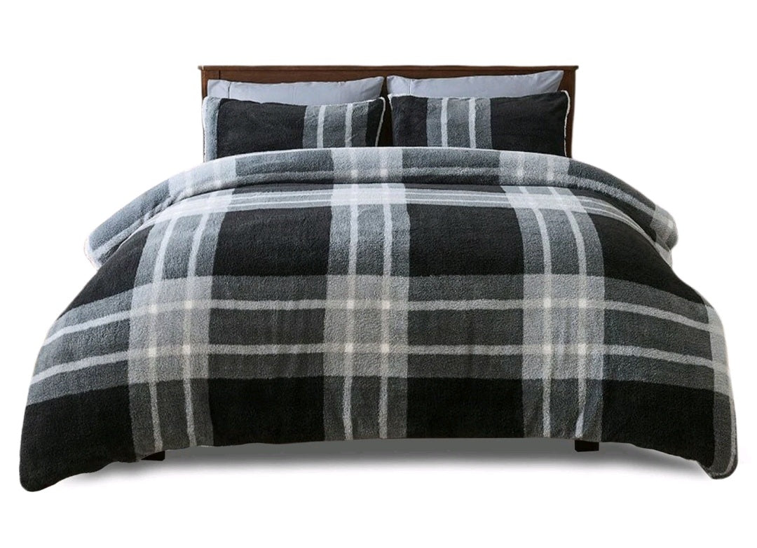 Checked Teddy Fleece Duvet Cover Set